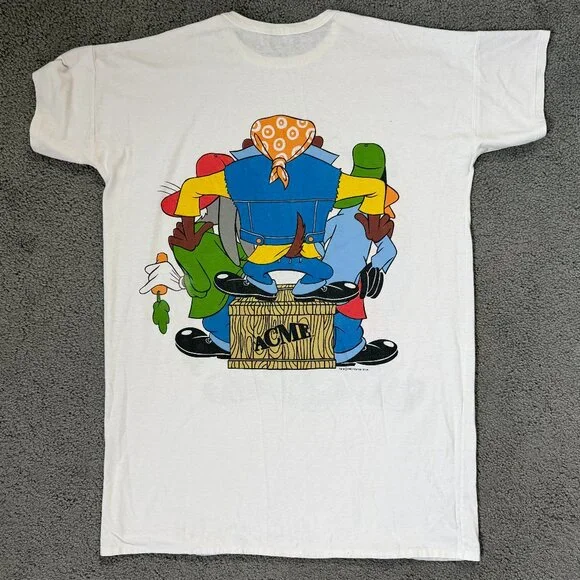 Vintage 1993 White Looney Tunes Hip-Hop XL Graphic T-Shirt- Taz Bugs Daffy -GUC - Picture 7 of 11
